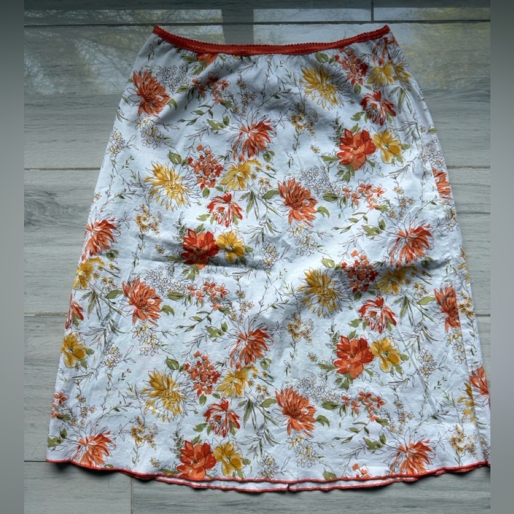 Charlotte Russe Orange Flowers Midi Skirt Women’s Medium Y2K